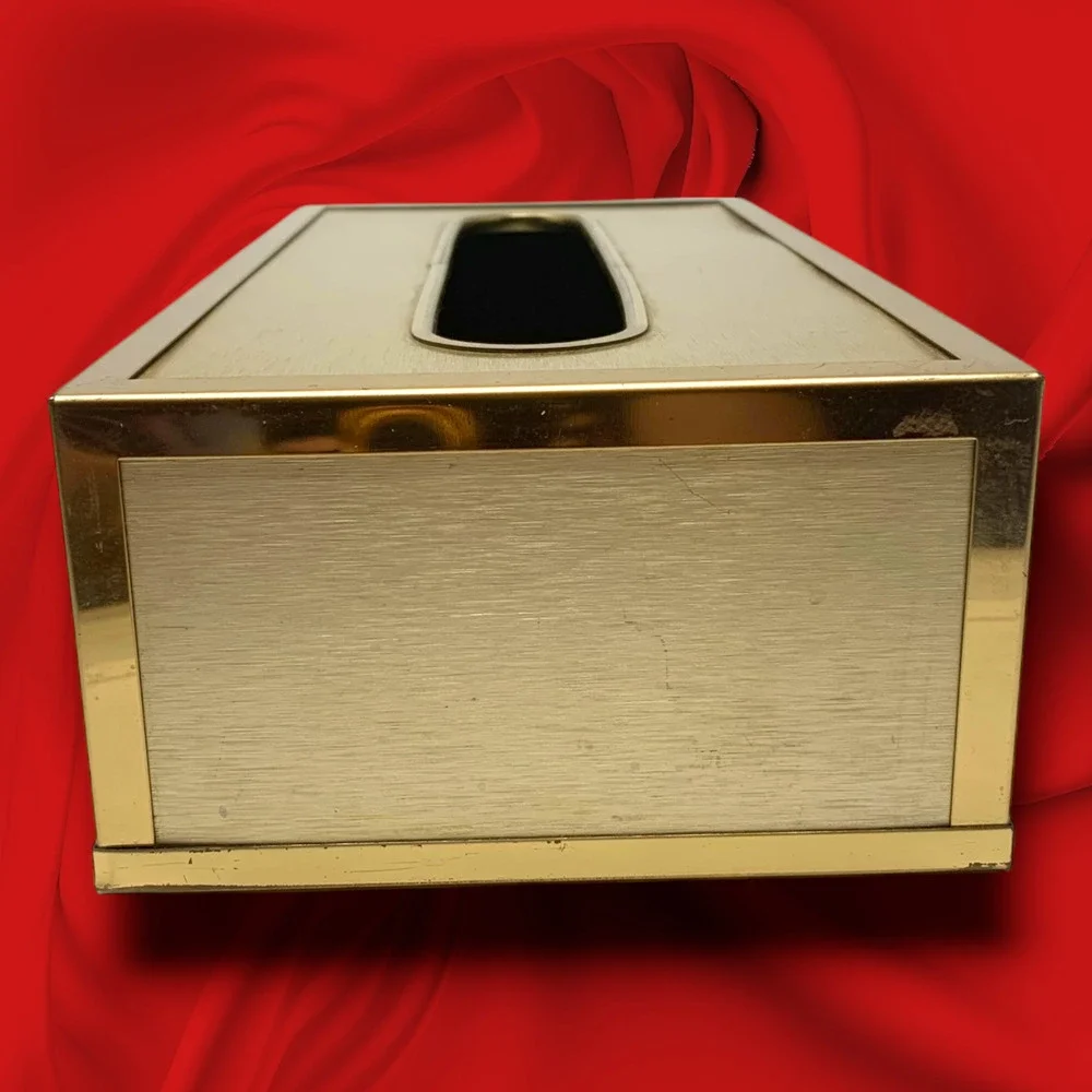 Vintage 1980's Gold Tone Modernist Grid Rectangular Tissue Box Cover Minimalist
